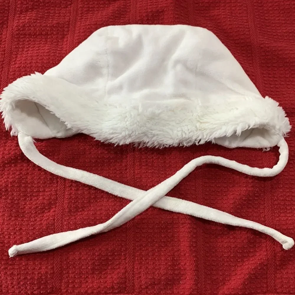 Sesame Street | Baby Girls Soft White Fleece Faux Fur Winter Bonnet With Ties